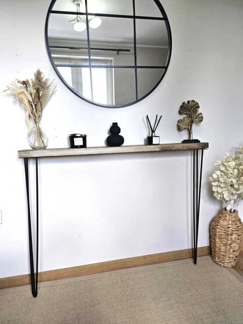Rustic Narrow Console Table Handmade Radiator Cover With Hairpin Legs - image 1