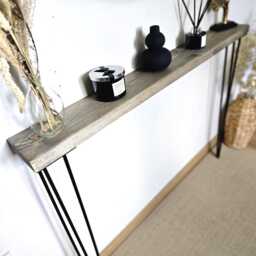 Rustic Narrow Console Table Handmade Radiator Cover With Hairpin Legs - thumbnail 3