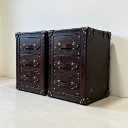 Handmade Leather Nightstands English Oak, Chestnut Brown, Set Of 2 - thumbnail 1