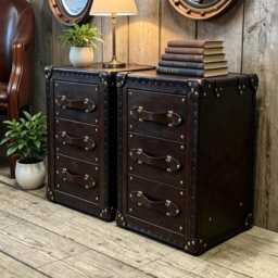 Handcrafted English Oak Leather Nightstands - Luxury Bedside Tables - Set Of 2 - thumbnail 2