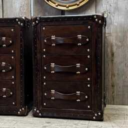 Handcrafted English Oak Leather Nightstands - Luxury Bedside Tables - Set Of 2 - thumbnail 4