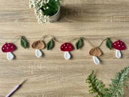 Crochet Mushroom Garland - Toadstool Wall Hanging Home Decor