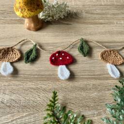 Crochet Mushroom Garland - Toadstool Wall Hanging Home Decor - thumbnail 2
