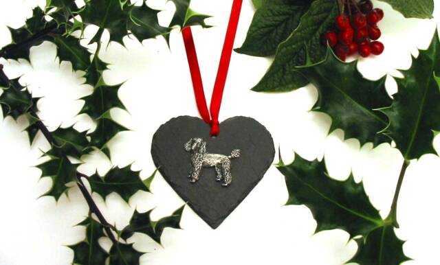 Poodle Natural Slate Heart Hanging Ornament - Holiday Home Decor Pet Dog Gift Christmas Decoration 2026 Mum - image 1