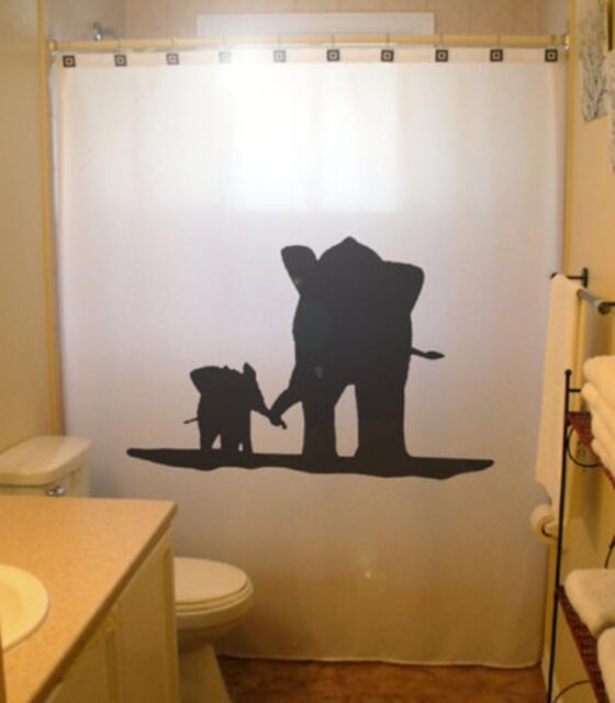 Elephant Family Shower Curtain, Kids Bathroom Decor, Customizable Size - image 1