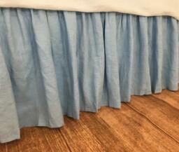 Blue Bed Skirt in Natural Linen, Blue Ruffles, Blue Bedding, Shabby Chic Romantic