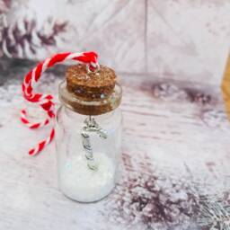 Sparkle Candy Cane Christmas Ornament Silver Plated Bottle Decoration - thumbnail 2