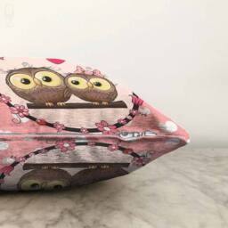Owl Couple Chenille Cushion Cover - Double Sided Print, Oeko-Tex?? - thumbnail 3
