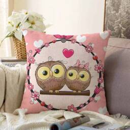 Owl Couple Chenille Cushion Cover - Double Sided Print, Oeko-Tex?? - thumbnail 1
