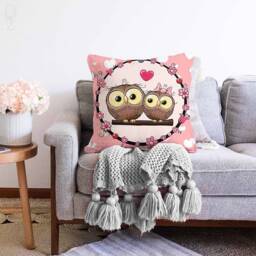 Owl Couple Chenille Cushion Cover - Double Sided Print, Oeko-Tex?? - thumbnail 2