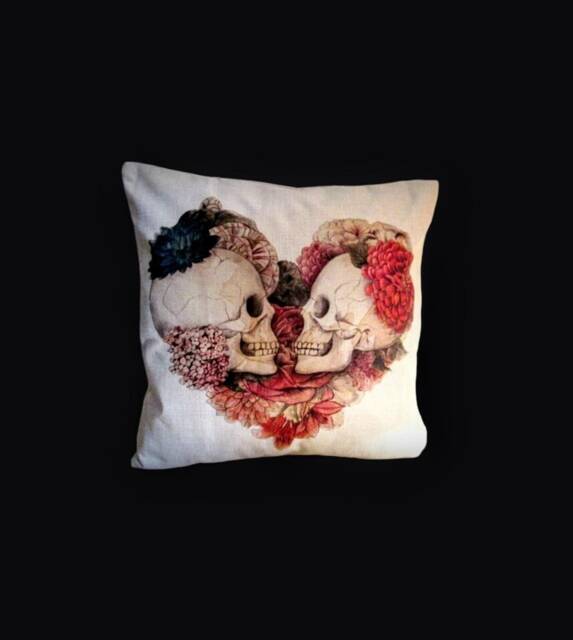 Skull Design Cushion Cover, Heart Skull Cover, Goth Pillow Case , Sugar Cover, Case, Pillow - image 1