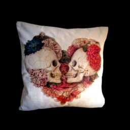 Skull Design Cushion Cover, Heart Skull Cover, Goth Pillow Case , Sugar Cover, Case, Pillow - thumbnail 3