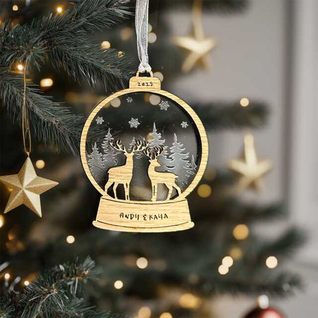Personalised Couple Christmas Bauble, Engraved Wooden Bauble Boyfriend Girlfriend, Xmas Tree Decoration, For Couples, Couples - image 1