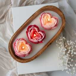 3 Wick Valentine's Day Heart Candle, Large Floral Dough Bowl Candle, Romantic Gift For Her, Romantic Decor, Anniversary Candle Gift Her - thumbnail 1