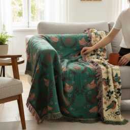 Botanical Throw Blanket, Cozy Floral Tapestry, Plants Decor, Woven For Living Room, Garden Lover Gift Perfect Gift Nature Lovers - thumbnail 3