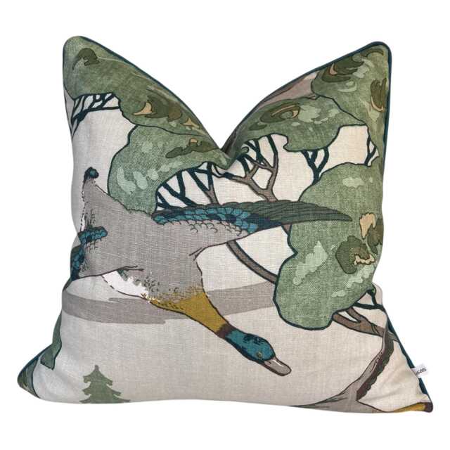 Mulberry Flying Ducks Emerald Green Luxury Cushion Pillow Cover - image 1