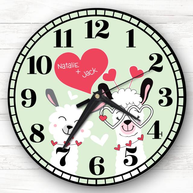 Lama Love Couple Green Anniversary Or Valentine's Day Gift Personalised Clock - image 1