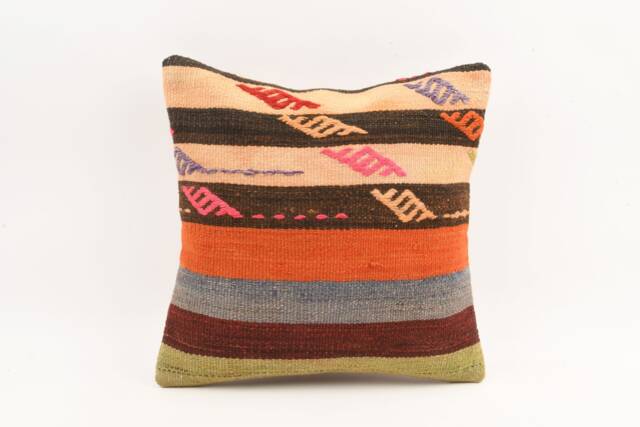 Handwoven Kilim Pillow Cover Ethnic Tribal Lumbar Sham - 16x16 - image 1
