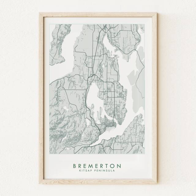 Bremerton Washington Kitsap Peninsula Map Drawing - Art Print Moving Realtor Graduation Wedding Gift Wall Bainbridge Hood Canal - image 1