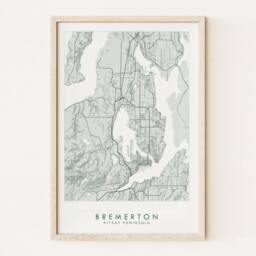 Bremerton Washington Kitsap Peninsula Map Drawing - Art Print Moving Realtor Graduation Wedding Gift Wall Bainbridge Hood Canal - thumbnail 1