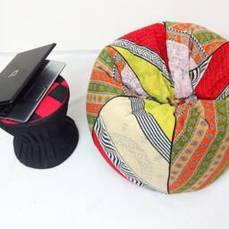 Handmade Kantha Quilt Bean Bag Chair Floral Embroidered Ottoman Pouf - thumbnail 3