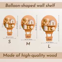 Personalized Hot Air Balloon Shelf, Nursery Decor, Baby Room Wall Floating Wood Shower Gift - thumbnail 3