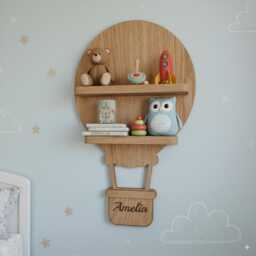 Personalized Hot Air Balloon Shelf, Nursery Decor, Baby Room Wall Floating Wood Shower Gift - thumbnail 4