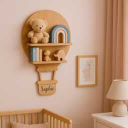 Personalized Hot Air Balloon Shelf, Nursery Decor, Baby Room Wall Floating Wood Shower Gift - thumbnail 2