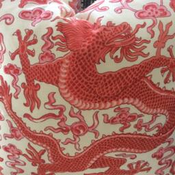 Scalamandre Pillow Cover in Chien Dragon in Persimmon - Linen, Coordinating Cream Woven Backing - thumbnail 2