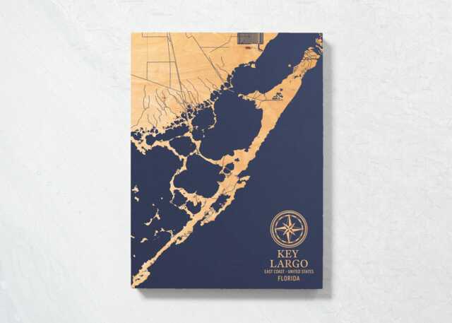 Key Largo, Florida Map - Engraved Wood Coastal Art Sign, Beach House Home Decor Wall Hanging Nautical Print, Unique Personalized Family Gift - image 1