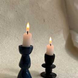 Pair Of Small Blue & Black Handmade Ceramic Candle Holders - thumbnail 2