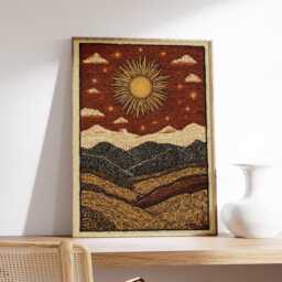 Sun Landscape Poster, Rustic Desert Wall Art Print in Folk Illustration Style - thumbnail 2