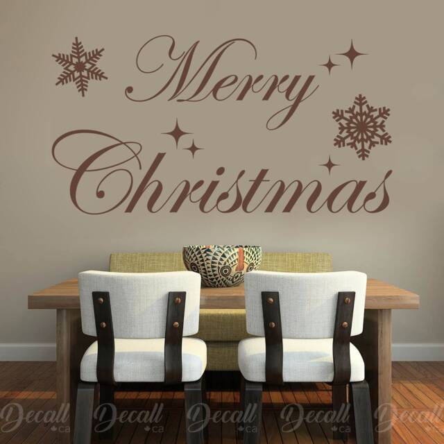 Merry Christmas With Snowflakes Wall Lettering Holiday Decor Decal - Removable Decoration Vinyl - image 1