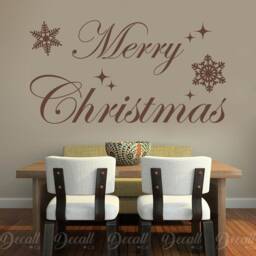 Merry Christmas With Snowflakes Wall Lettering Holiday Decor Decal - Removable Decoration Vinyl - thumbnail 1