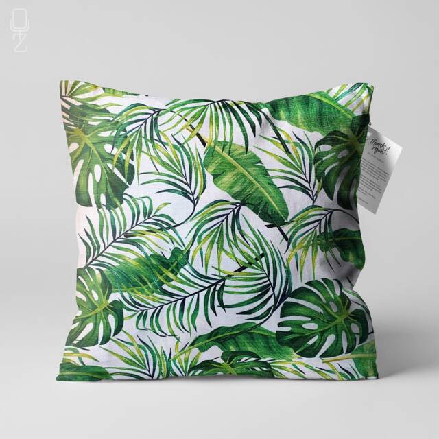 Cushion Cover With Tropical Leaves Design - Double Sided Printing Pillow On The Soft Chenille Fabric Multi Size Options, Oeko-Tex - image 1