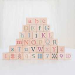 Alphabet Color Building Blocks Natural & Organic Wooden Toy Boho Nursery Pastels - thumbnail 2