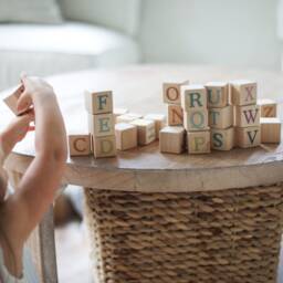 Alphabet Color Building Blocks Natural & Organic Wooden Toy Boho Nursery Pastels - thumbnail 4