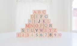 Alphabet Color Building Blocks Natural & Organic Wooden Toy Boho Nursery Pastels - thumbnail 1