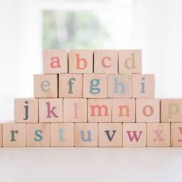 Alphabet Color Building Blocks Natural & Organic Wooden Toy Boho Nursery Pastels - thumbnail 3