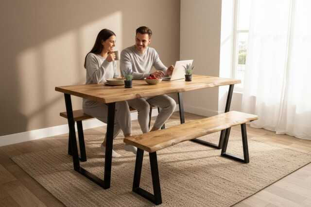 Industrial Steel Calia Frame Live Edge Rustic Dining Table - image 1