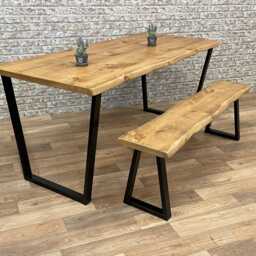 Industrial Steel Calia Frame Live Edge Rustic Dining Table - thumbnail 4