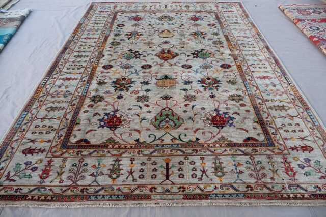 Natural Bidjar Rug 7x10 Taupe Beige Afghan Hand Knotted Wool Oriental Area Rug, Floral Sultani Dining Table Carpet, Living Room - image 1
