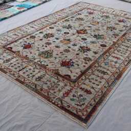 Natural Bidjar Rug 7x10 Taupe Beige Afghan Hand Knotted Wool Oriental Area Rug, Floral Sultani Dining Table Carpet, Living Room - thumbnail 2