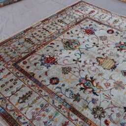 Natural Bidjar Rug 7x10 Taupe Beige Afghan Hand Knotted Wool Oriental Area Rug, Floral Sultani Dining Table Carpet, Living Room - thumbnail 3