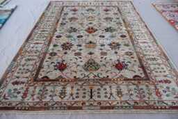 Natural Bidjar Rug 7x10 Taupe Beige Afghan Hand Knotted Wool Oriental Area Rug, Floral Sultani Dining Table Carpet, Living Room - thumbnail 1