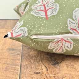 1685. Genoa Sage Green/Red Block Print Linen Look 100% Cotton Cushion Cover - thumbnail 2