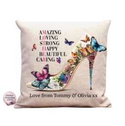 Personalised Mothers Day Cushion Shoe Design, Linen Look Gift For Mum - thumbnail 2