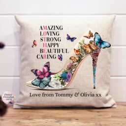 Personalised Mothers Day Cushion Shoe Design, Linen Look Gift For Mum - thumbnail 1