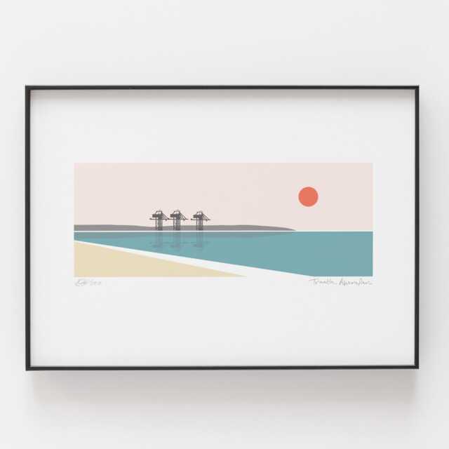 Aberavon Beach Print, Print Traeth Aberafan, Gower Peninsula, Gwyr, Welsh Travel Art, Port Talbot Steelworks - image 1