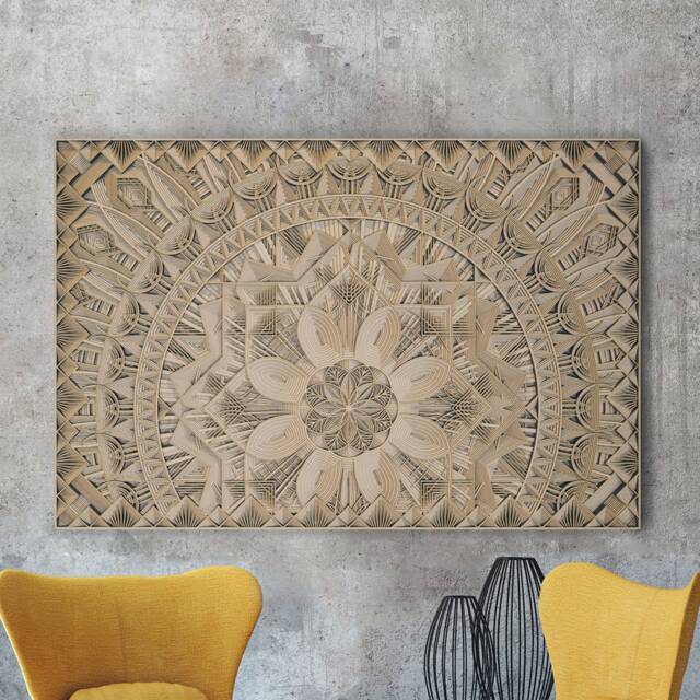 Blossom Mandala Wood Wall Art, Large Floral Pattern Laser Cut Sculpture, Modern Home Decor - image 1